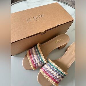 BRAND NEW JCrew Woven Rainbow Raffia Sandal Heels